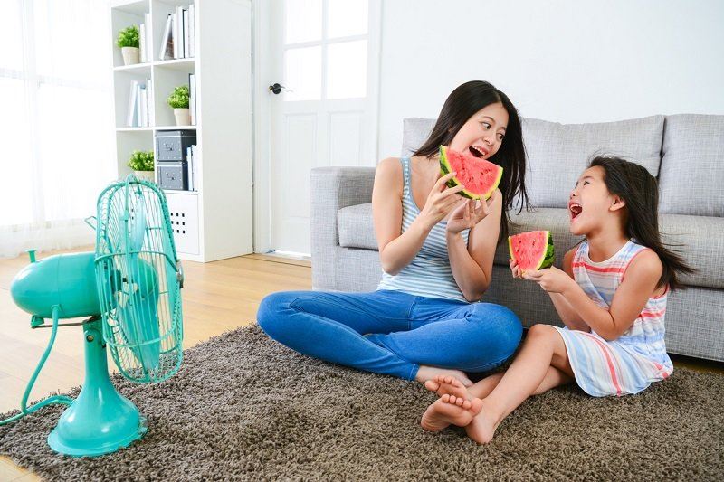 sitting in front of a fan on a hot summer's day