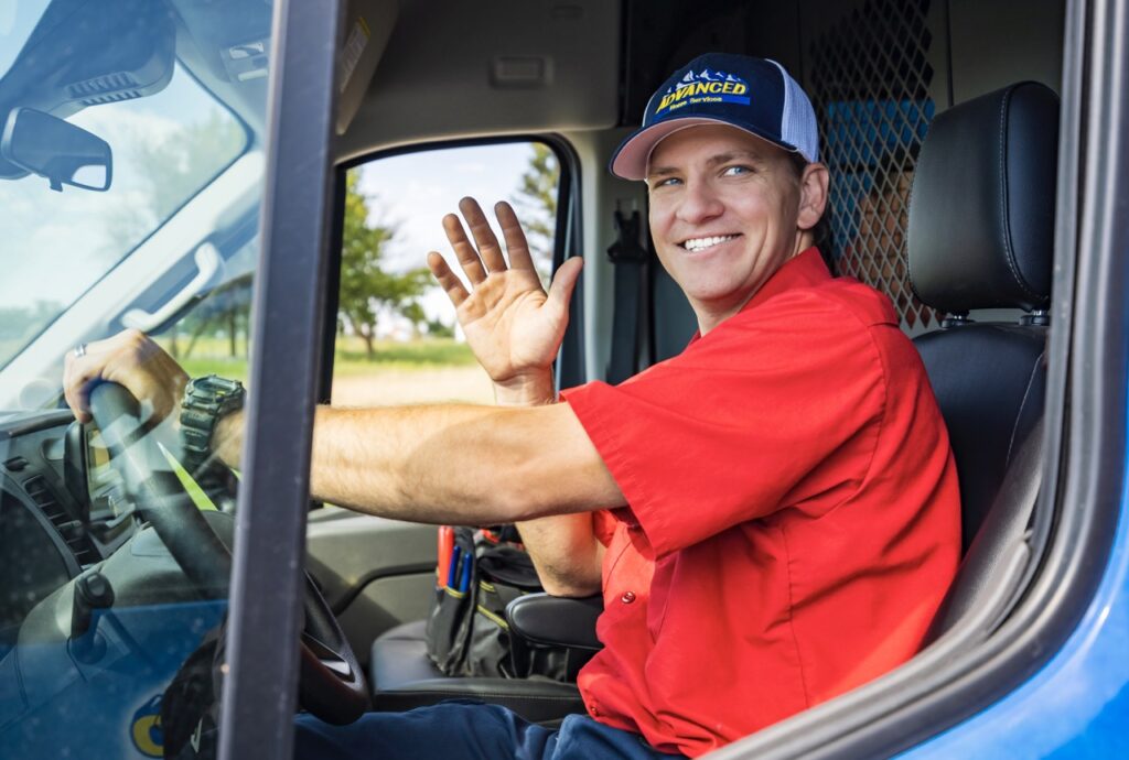 Advanced Home Services technician arriving to appointment. 